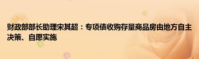 财政部部长助理宋其超：专项债收购存量商品房由地方自主决策、自愿实施