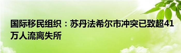 国际移民组织：苏丹法希尔市冲突已致超41万人流离失所