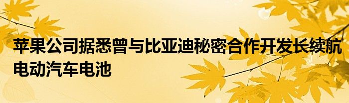 苹果公司据悉曾与比亚迪秘密合作开发长续航电动汽车电池