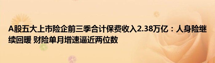 A股五大上市险企前三季合计保费收入2.38万亿：人身险继续回暖 财险单月增速逼近两位数