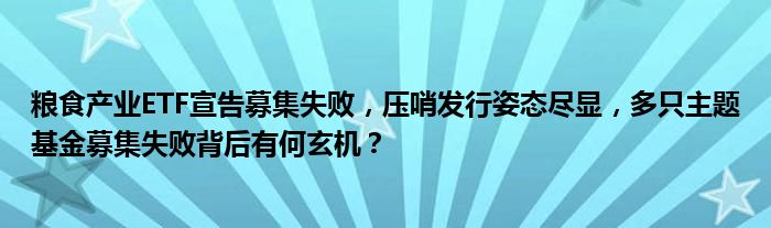 粮食产业ETF宣告募集失败，压哨发行姿态尽显，多只主题基金募集失败背后有何玄机？