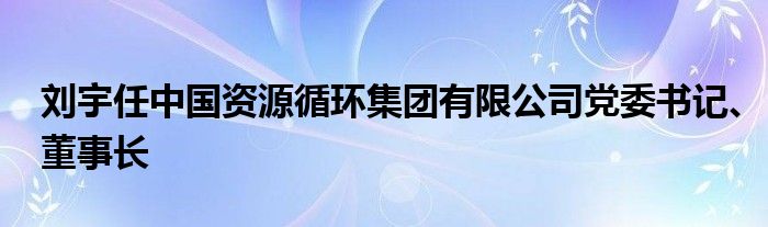 刘宇任中国资源循环集团有限公司党委书记、董事长