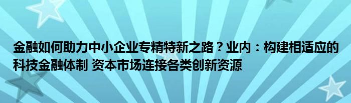 
如何助力中小企业专精特新之路？业内：构建相适应的科技
体制 资本市场连接各类创新资源