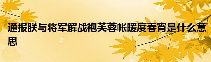 通报朕与将军解战袍芙蓉帐暖度春宵是什么意思