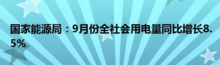 国家能源局：9月份全社会用电量同比增长8.5%