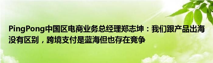 PingPong中国区电商业务总经理郑志坤：我们跟产品出海没有区别，跨境支付是蓝海但也存在竞争