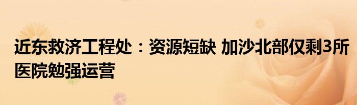 近东救济工程处：资源短缺 加沙北部仅剩3所医院勉强运营