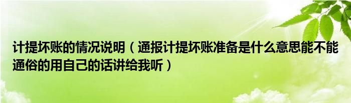 计提坏账的情况说明（通报计提坏账准备是什么意思能不能通俗的用自己的话讲给我听）