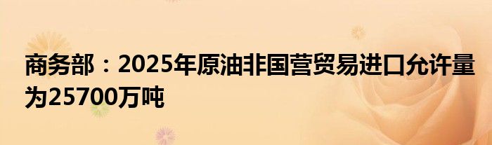 商务部：2025年原油非国营贸易进口允许量为25700万吨