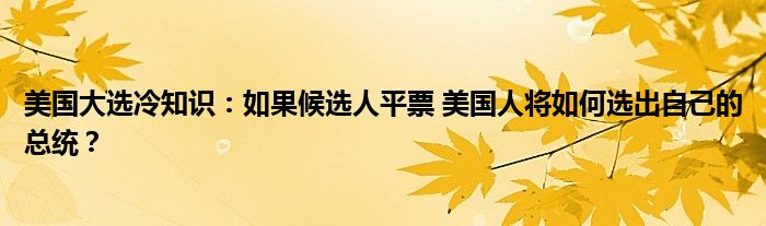 美国大选冷知识：如果候选人平票 美国人将如何选出自己的总统？