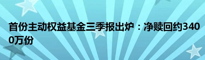 首份主动权益基金三季报出炉：净赎回约3400万份