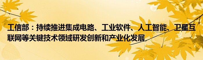 工信部：持续推进集成电路、工业软件、人工智能、卫星
等关键技术领域研发创新和产业化发展