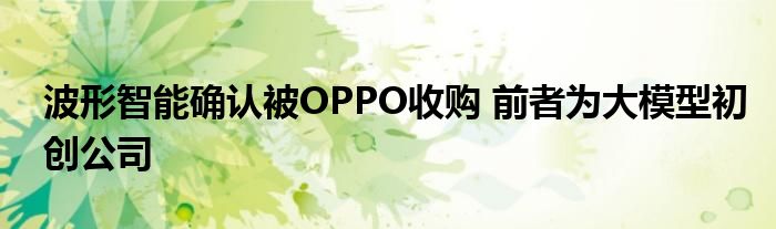 波形智能确认被OPPO收购 前者为大模型初创公司