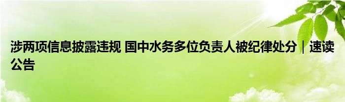 涉两项信息披露违规 国中水务多位负责人被纪律处分｜速读公告