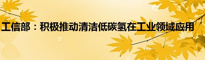 工信部：积极推动清洁低碳氢在工业领域应用