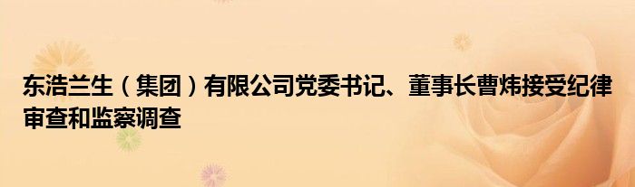 东浩兰生（集团）有限公司党委书记、董事长曹炜接受纪律审查和监察调查