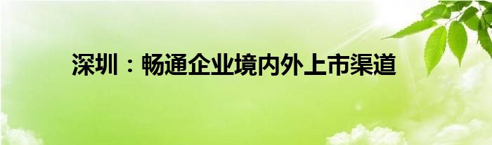 深圳：畅通企业境内外上市渠道