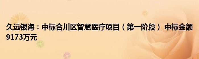 久远银海：中标合川区智慧医疗项目（第一阶段） 中标金额9173万元