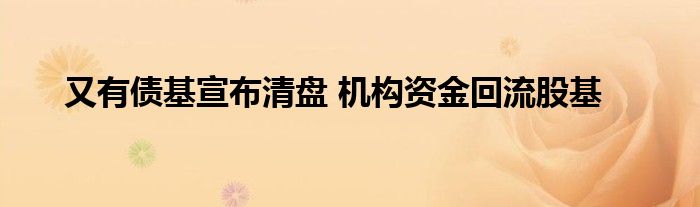 又有债基宣布清盘 机构资金回流股基