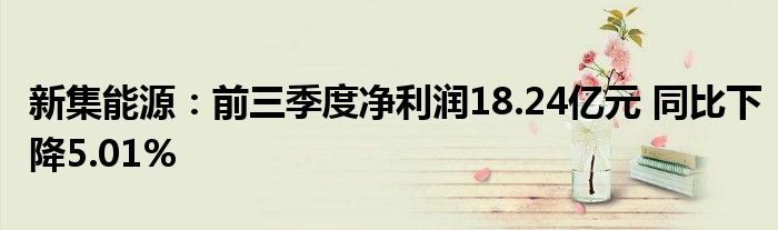 新集能源：前三季度净利润18.24亿元 同比下降5.01%