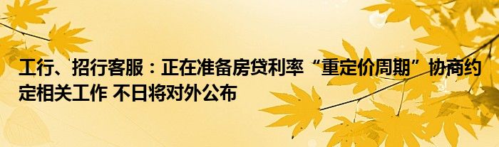 工行、招行客服：正在准备房贷利率“重定价周期”协商约定相关工作 不日将对外公布