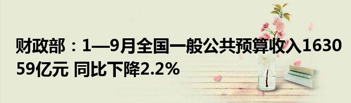 财政部：1—9月全国一般公共预算收入163059亿元 同比下降2.2%