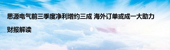 思源电气前三季度净利增约三成 海外订单或成一大助力|财报解读