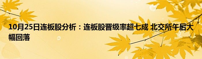 10月25日连板股分析：连板股晋级率超七成 北交所午后大幅回落