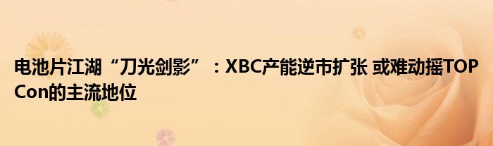 电池片江湖“刀光剑影”：XBC产能逆市扩张 或难动摇TOPCon的主流地位