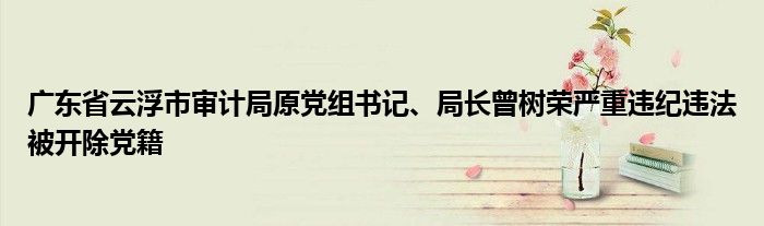 广东省云浮市审计局原党组书记、局长曾树荣严重违纪违法被开除党籍