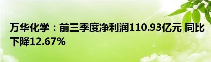 万华化学：前三季度净利润110.93亿元 同比下降12.67%