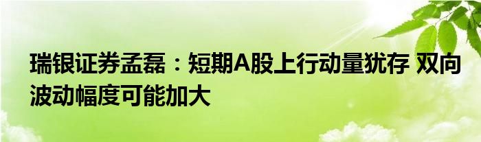 瑞银证券孟磊：短期A股上行动量犹存 双向波动幅度可能加大