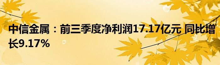 中信金属：前三季度净利润17.17亿元 同比增长9.17%