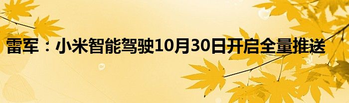 雷军：小米智能驾驶10月30日开启全量推送