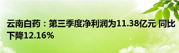 云南白药：第三季度净利润为11.38亿元 同比下降12.16%