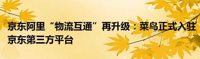 京东阿里“物流互通”再升级：菜鸟正式入驻京东第三方平台