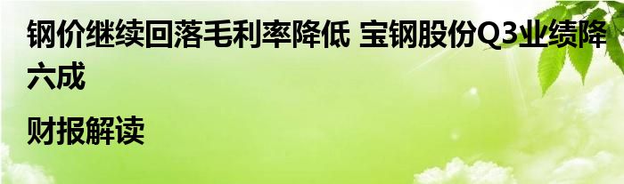 钢价继续回落毛利率降低 宝钢股份Q3业绩降六成|财报解读