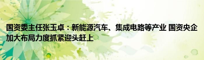 国资委主任张玉卓：新能源汽车、集成电路等产业 国资央企加大布局力度抓紧迎头赶上