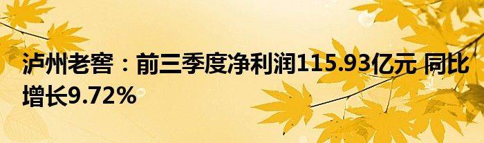 泸州老窖：前三季度净利润115.93亿元 同比增长9.72%