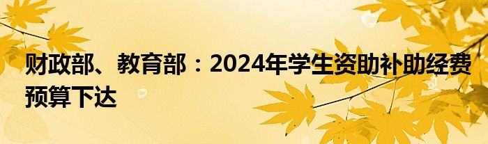 财政部、教育部：2024年学生资助补助经费预算下达