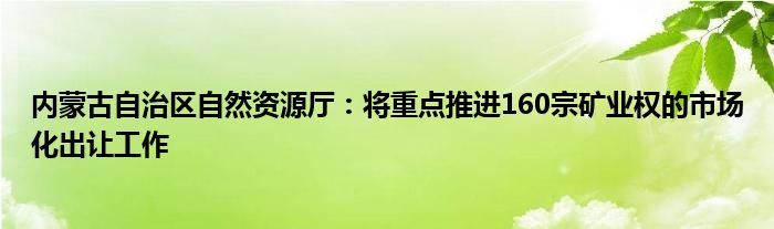 内蒙古自治区自然资源厅：将重点推进160宗矿业权的市场化出让工作