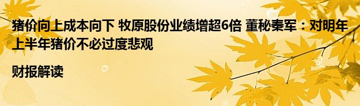 猪价向上成本向下 牧原股份业绩增超6倍 董秘秦军：对明年上半年猪价不必过度悲观|财报解读