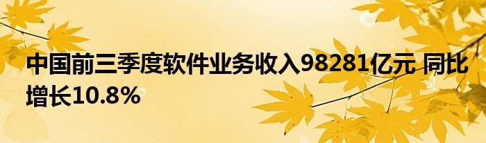 中国前三季度软件业务收入98281亿元 同比增长10.8%