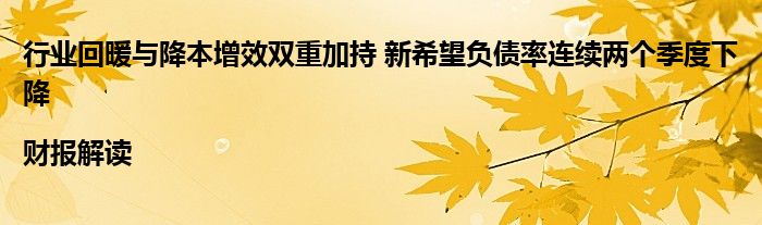 行业回暖与降本增效双重加持 新希望负债率连续两个季度下降|财报解读