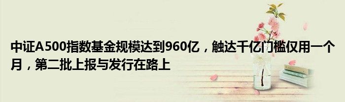 中证A500指数基金规模达到960亿，触达千亿门槛仅用一个月，第二批上报与发行在路上