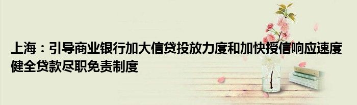 上海：引导商业银行加大信贷投放力度和加快授信响应速度 健全贷款尽职免责制度