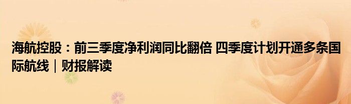 海航控股：前三季度净利润同比翻倍 四季度计划开通多条国际航线｜财报解读