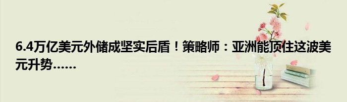 6.4万亿美元外储成坚实后盾！策略师：亚洲能顶住这波美元升势……